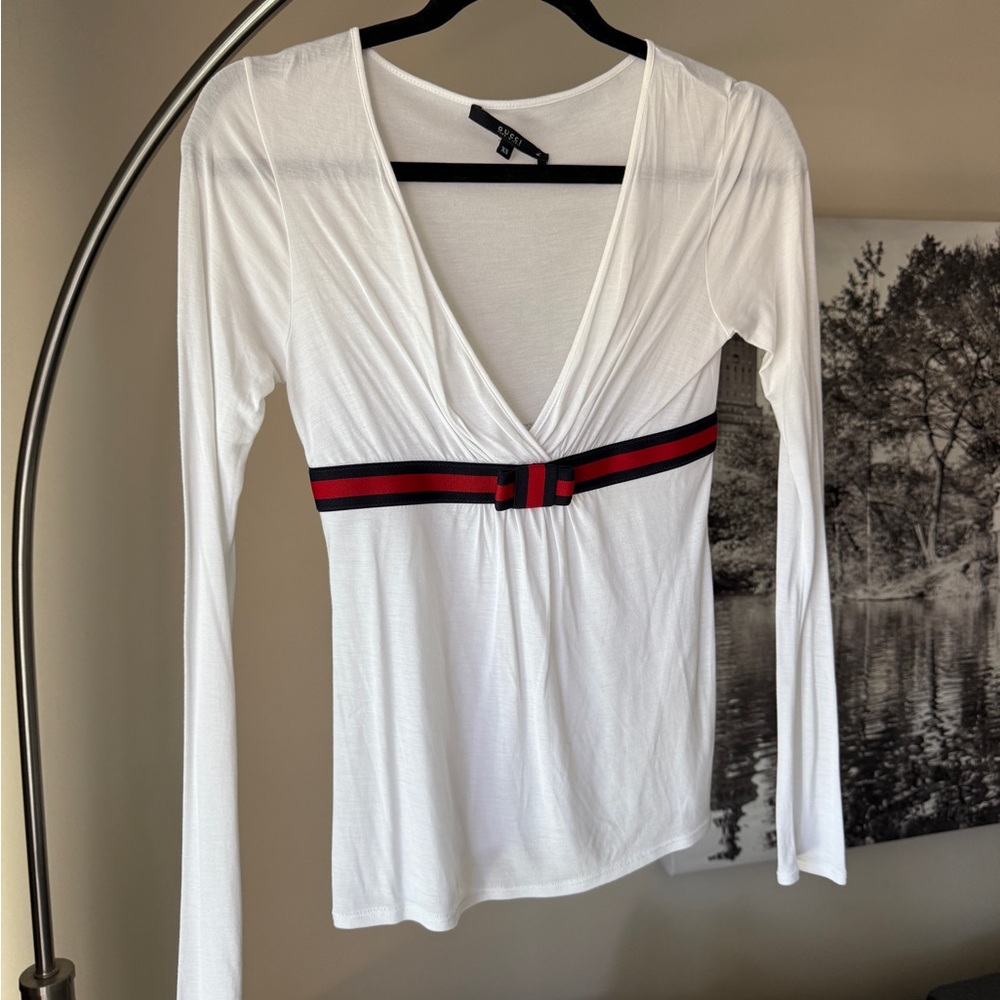 Gucci White and Red Long Sleeve Tee